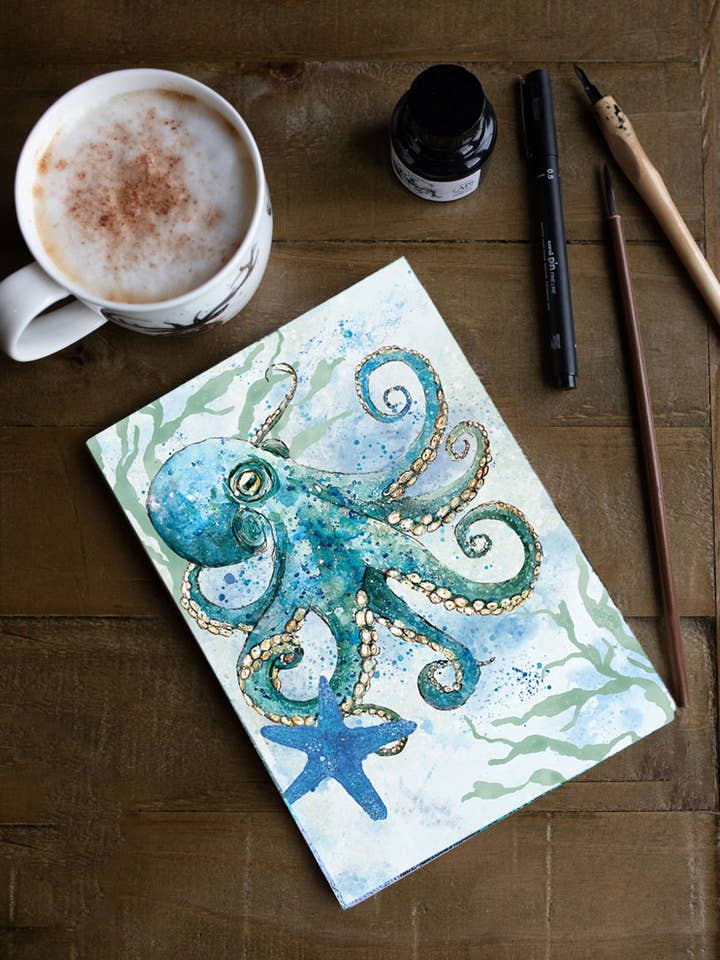 Taccuino A5 Polpo Blu Rilegato Perfettamente a Brossura per la vendita all'ingrosso da parte di Dollyhotdogs