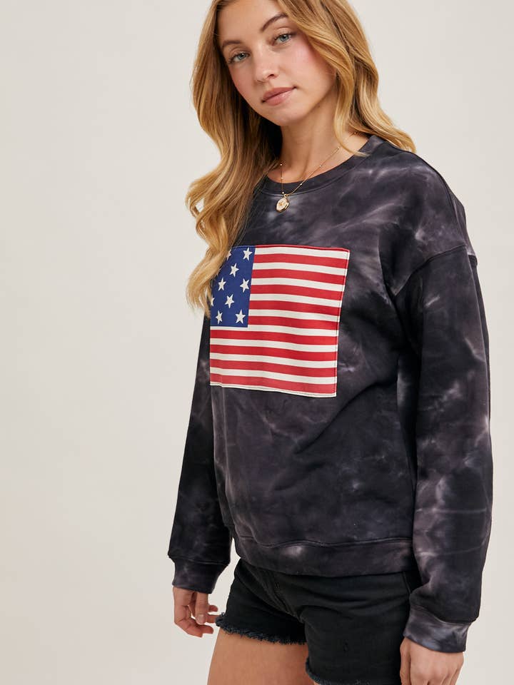 Bluivy - Wholesale Sweatshirt - Women's - US FLAG TIE-DYE SWEATSHIRT PULLOVER - 4TH OF JULY1