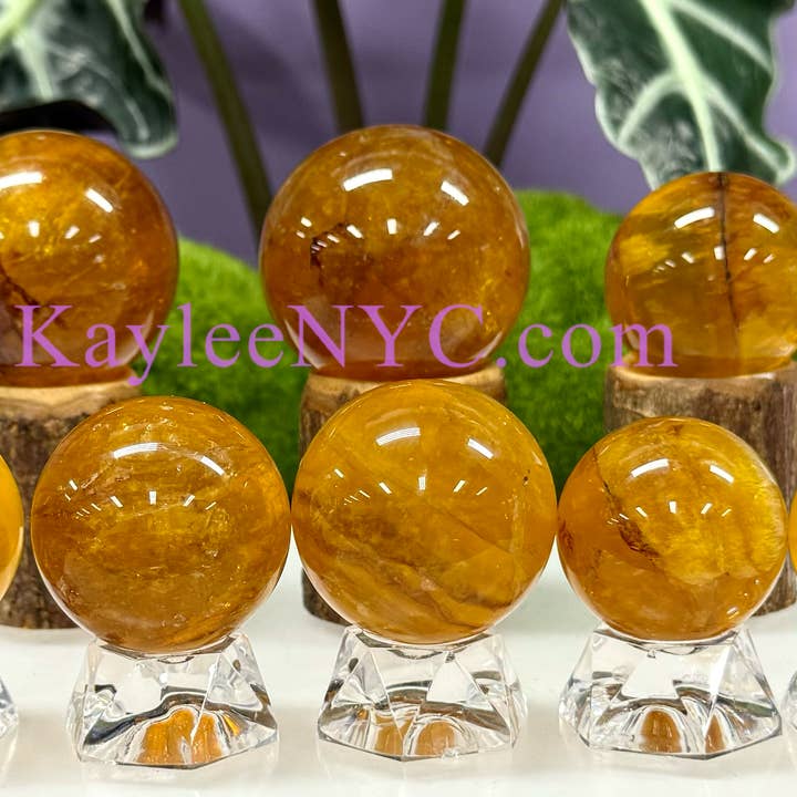 KayleeNYC - Wholesale Spiritual Stone/Crystal - 2 lbs Natural Yellow Fluorite w Mica Spheres Crystal Ball