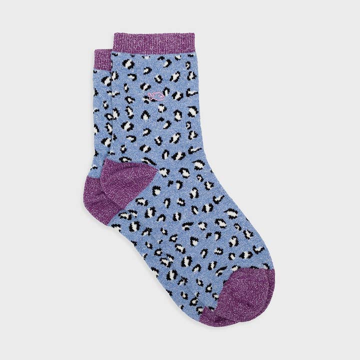 Sparkly Leopard Socks - Blue for wholesale by BILLYBELT