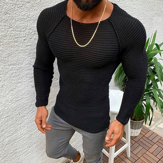 Men Ribbed Crochet Knit Cropped Pullover Sweater for wholesale by Ecovear