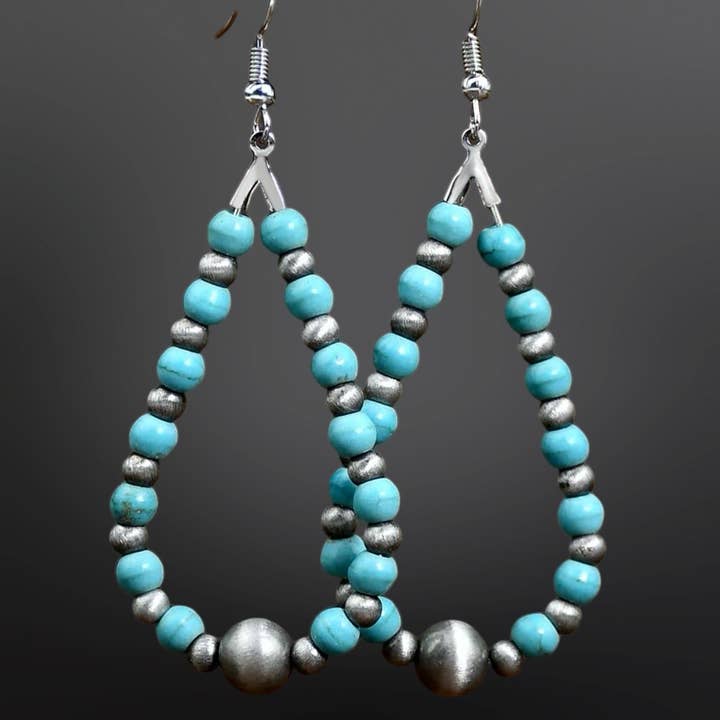 Faux Turquoise and Navajo Pearls Earrings for wholesale by Westrian International