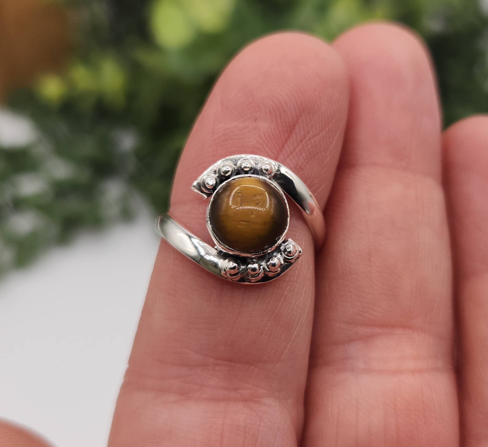 Meraki Gemstones – Engroshandel Solitairering – Tiger Eye Evil Eye Halvædelsten 925 sølvring4