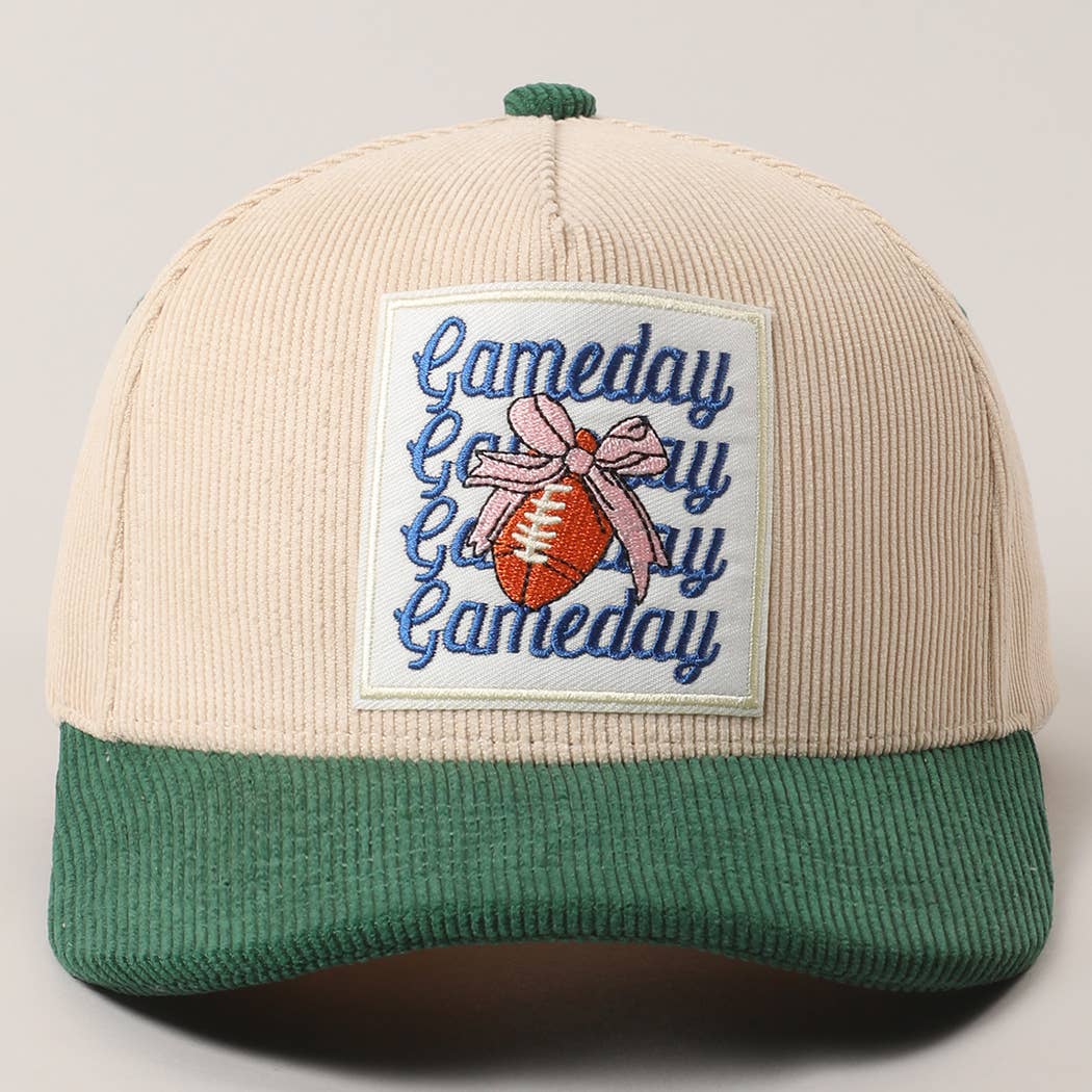Fashion City - Wholesale Trucker Hat - Unisex - Gameday Football Bow Patch Corduroy Trucker Hat6