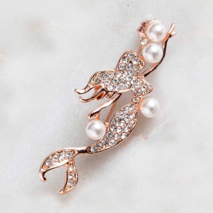 Swimming Mermaid with Bubbles Rose Gold Brooch for wholesale by Jewelry Made by Me