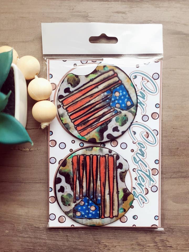 Baseball Flag Car Coasters for wholesale by Trippin Designs