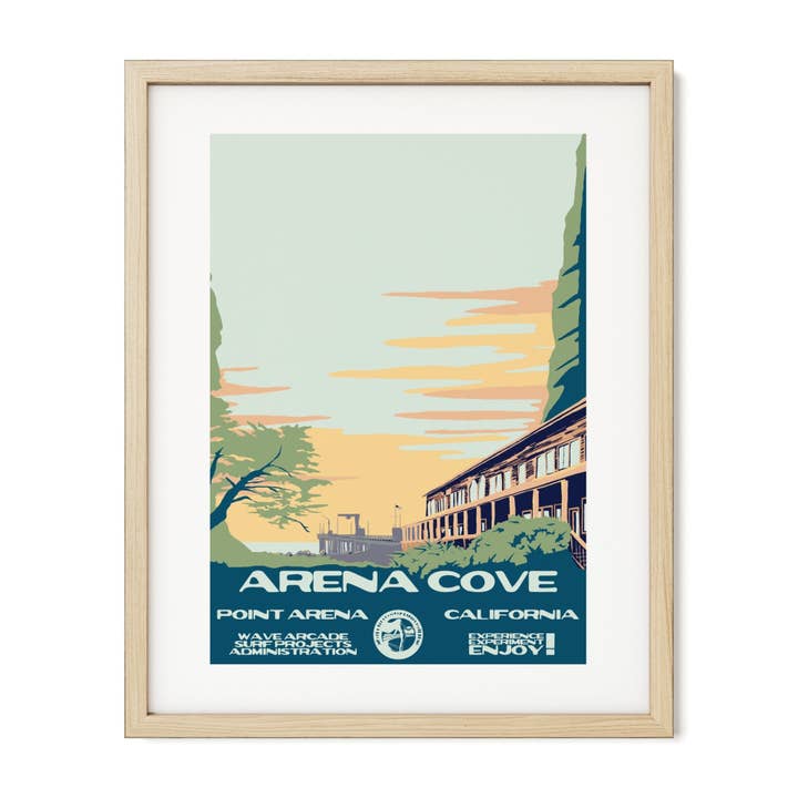 Arena Cove WPA Surf Poster | Vintage Point Arena Art Print for wholesale by WAVE ARCADE