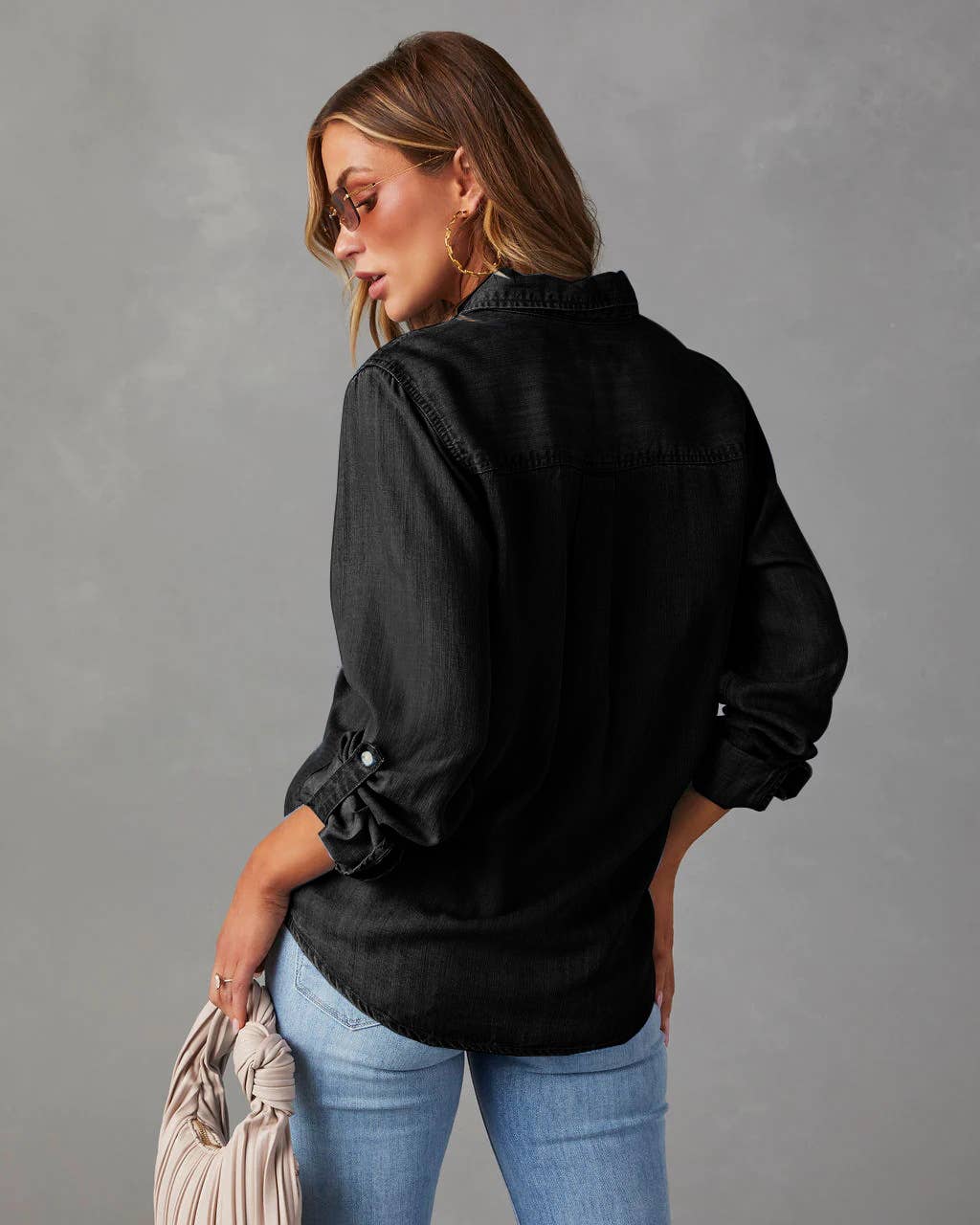 Hope & Sunshine – Camisa com botões no colarinho – Mulher por atacado – Camisa jeans casual feminina com botões2