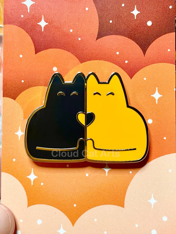 Kitty Cuddle (Black Cat / Orange Cat) - Hard Enamel Pin for wholesale by Cloud Cat Arts