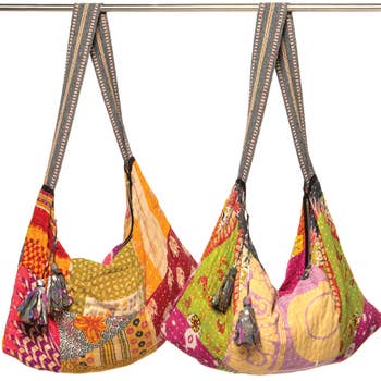 Kantha Patchwork Colorful Upcycled Cotton Crossbody Bag - Hobo
