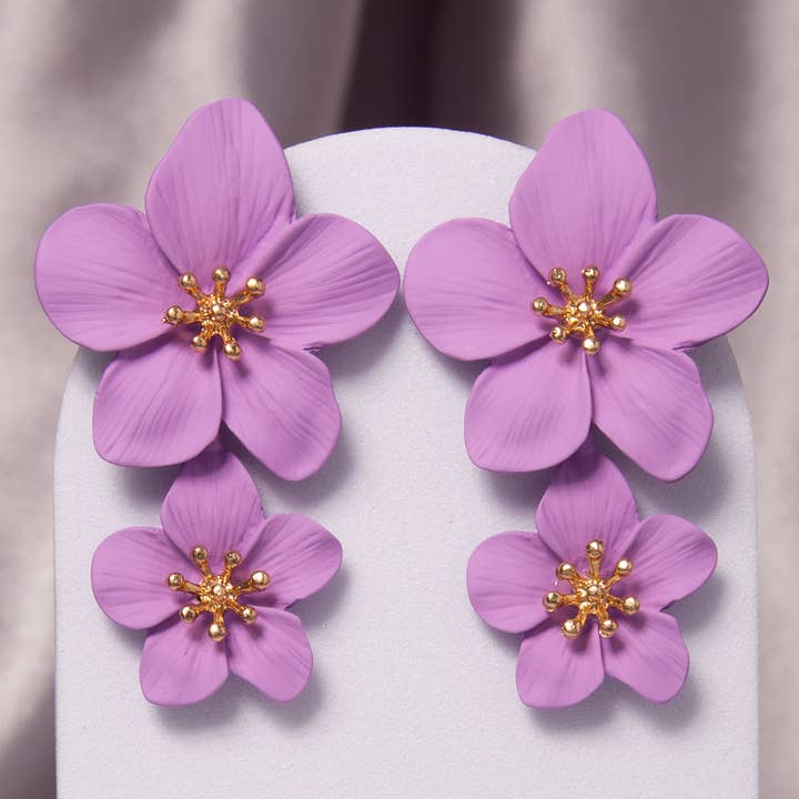 SP Sophia Collection - Wholesale Dangle Earrings - Hawaiian Acrylic Alloy Flower Post Dangle Earrings