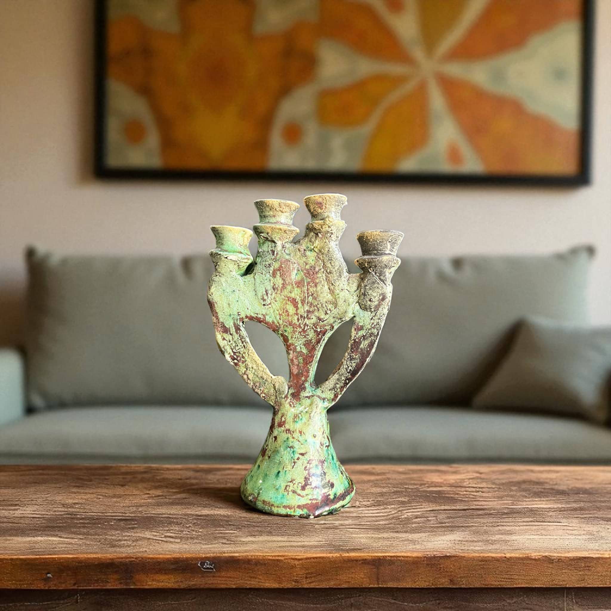 Moroccantastics - Wholesale Candle Holder - Tamegroute Four-Arm Candelabra – Green Glaze1
