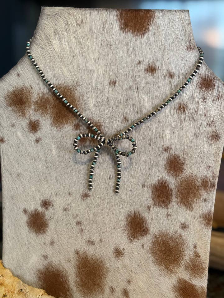 #040 Genuine Turquoise Heishi and Pearl Bow for wholesale by Z Bars Jewelry