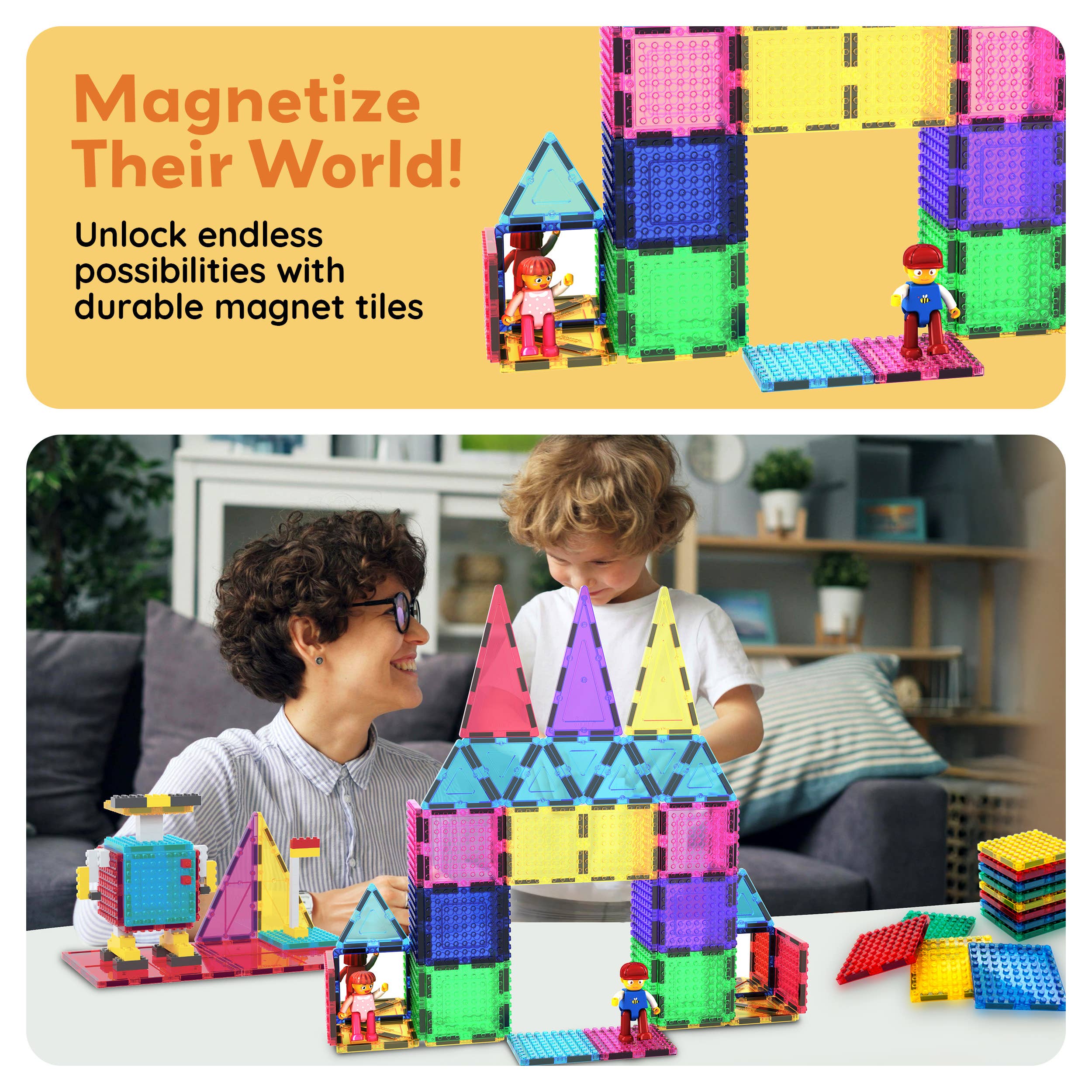 PicassoTiles - Wholesale Building Set - Kids - PicassoTiles 63pc Brick & Magnetic Tile Building Set2