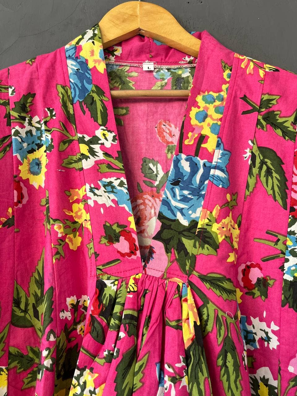 Bhawana Handicrafts - Wholesale Dress - Women's - Pink Floral Printed Cotton Long Night Maxi Dress Handmade2