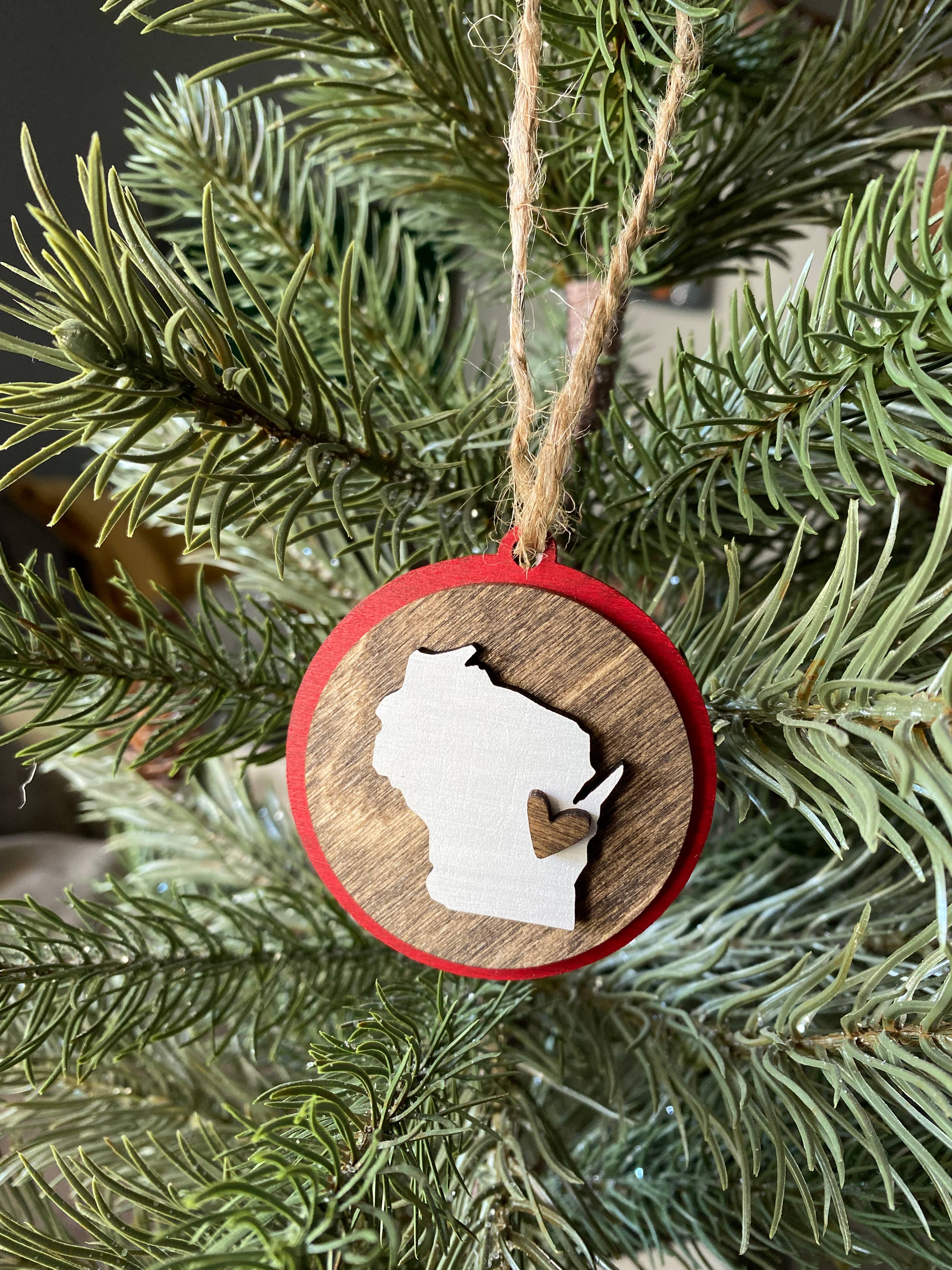 Novotny Designs - Wholesale Ornament Set - Handmade Wisconsin small round ornament with heart4