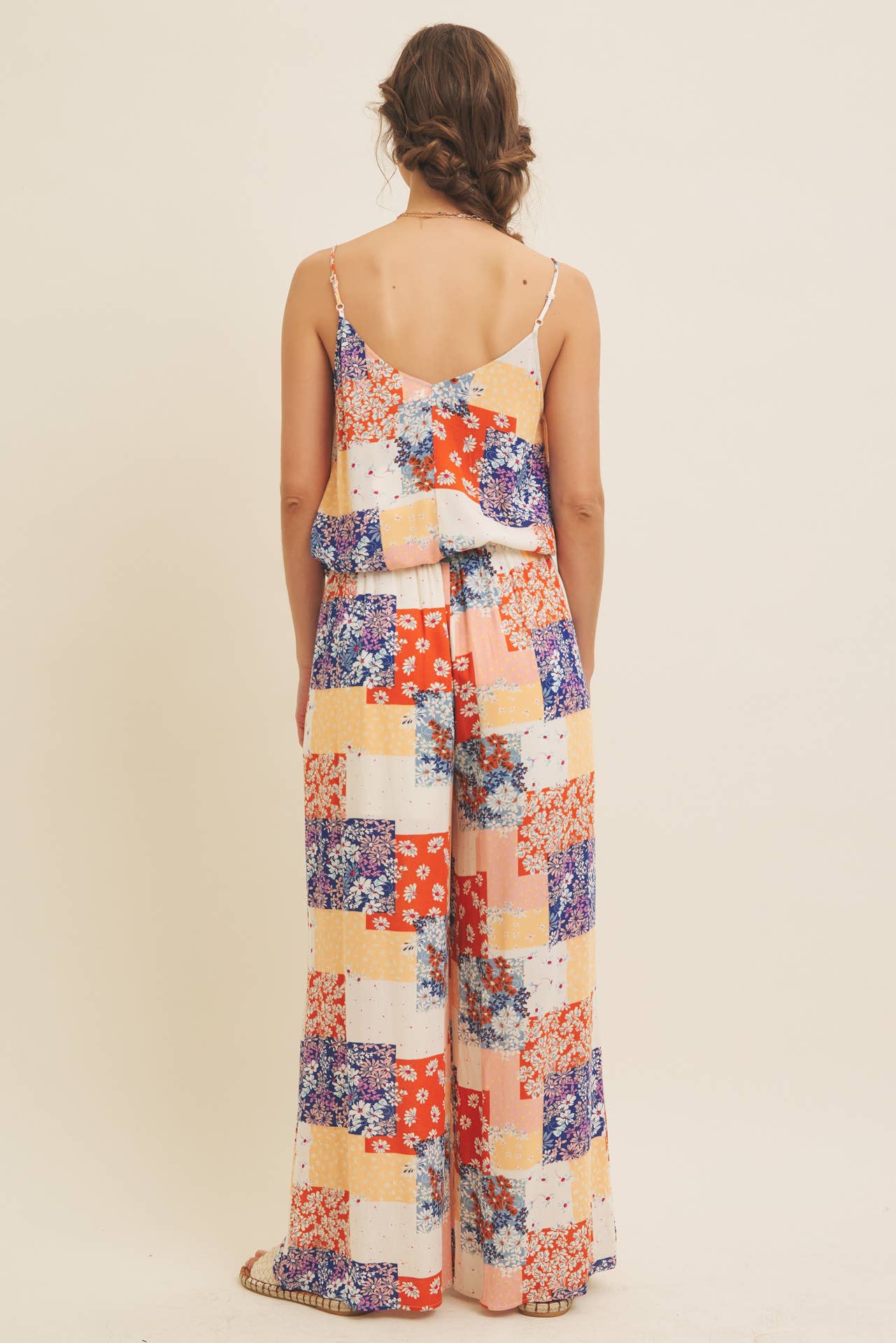 DENIM MULTI SOFT RAYON GAUZE FLORAL PATCHWORK WIDE LEG PANTS WITH POCKET for wholesale on Faire14