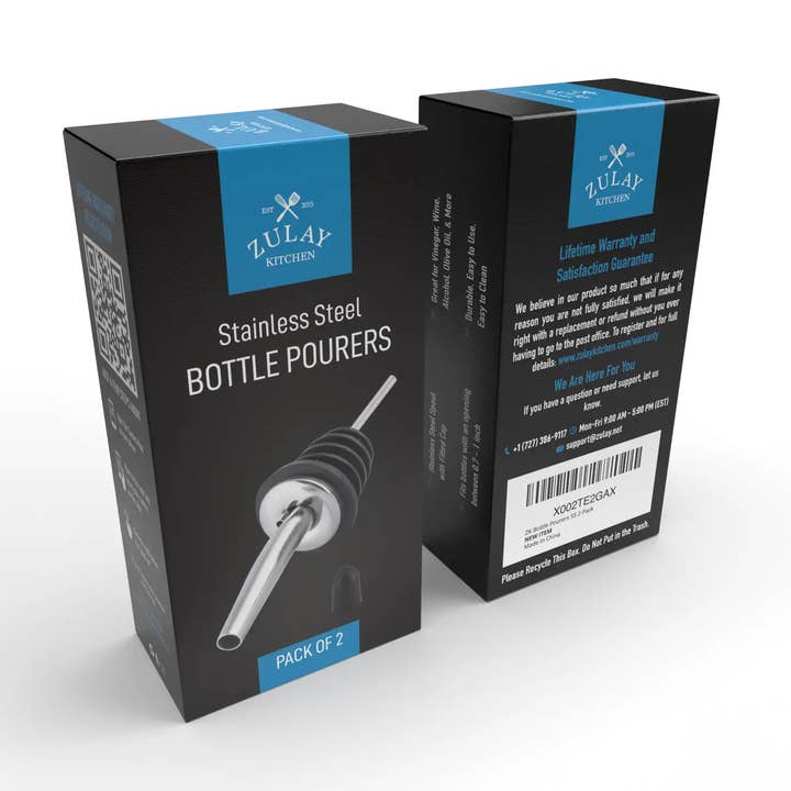 Zulay Kitchen - Wholesale Liquor Dispenser - Stainless Steel Liquor Pourers with Rubber Dust Caps2