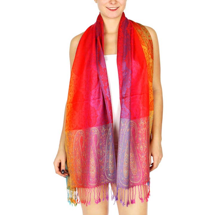 SERENITA - Wholesale Scarf – Women's - Pashmina Scarf Paisley Rainbow Reversible Shawl Wraps 6 Pack5