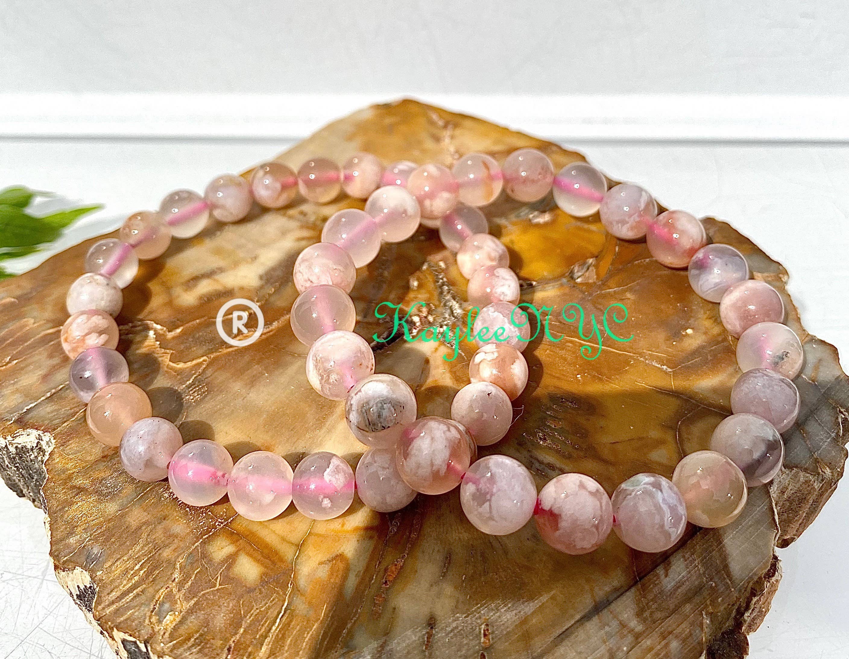 KayleeNYC - Wholesale Beaded Bracelet - Natural Cherry Blossom Flower Agate Bead Bracelet 8mm5