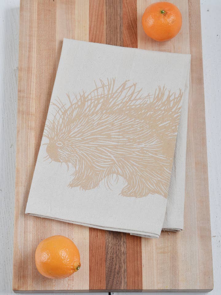 Set of 4 Organic Cotton Woodland Porcupine Napkins in Mocha for wholesale by Hearth and Harrow