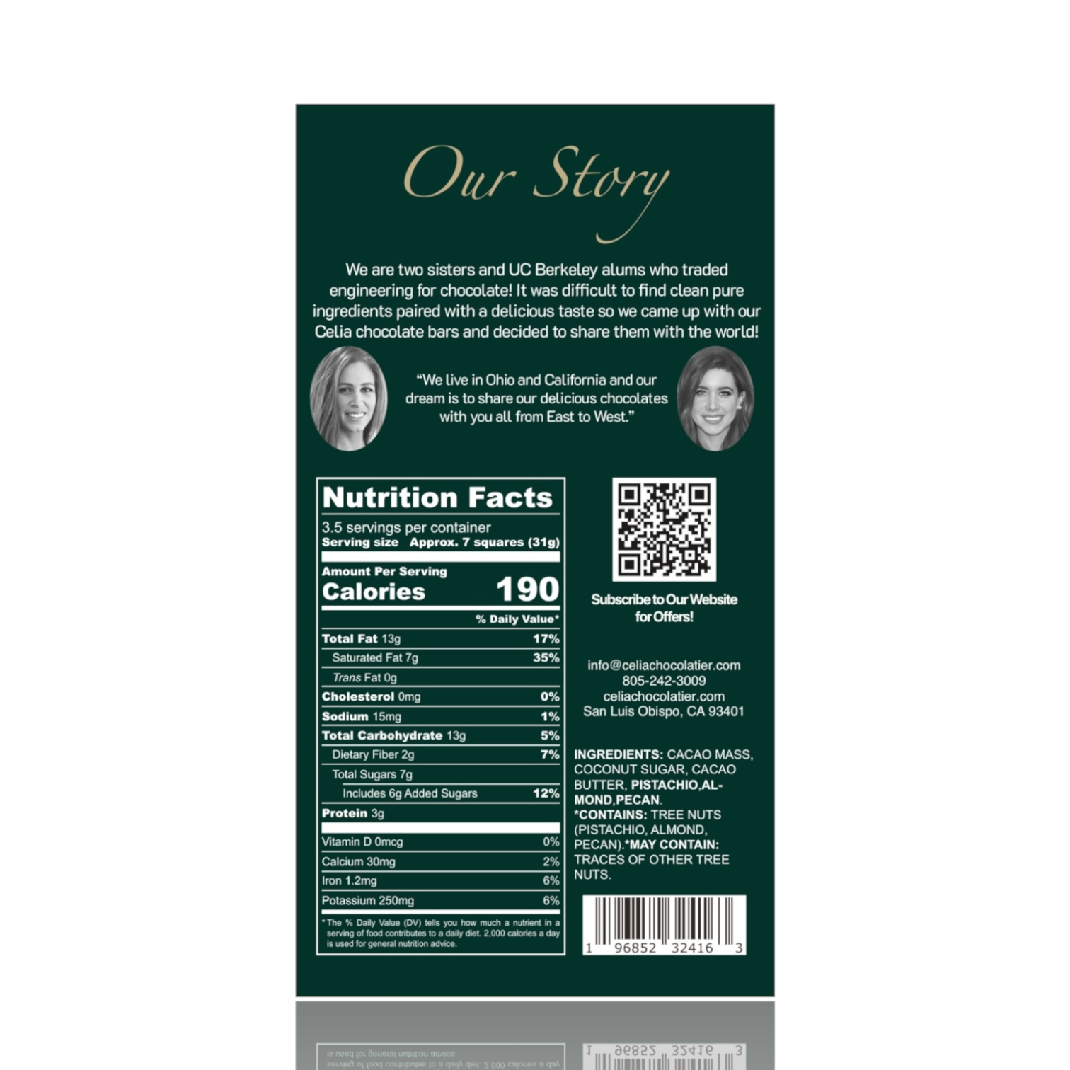 CELIA CHOCOLATIER - Wholesale Chocolate Bar - 70% Dark Chocolate Bar | Pistachios, Pecans, Almonds 1