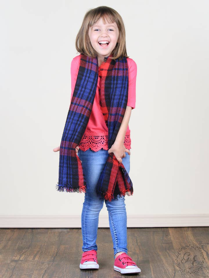 Girls' Preppy in Plaid Long Rectangle Scarf for wholesale by GRACE+EMMA by Southern Grace
