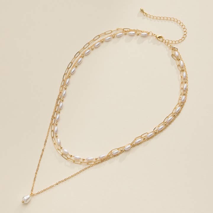 Gold Layered Pearl Necklace – Dainty Chain with Freshwater Pearl Pendant for wholesale on Faire
