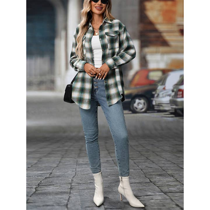 UNISHE – Engroshandel Skjorte - Dame – Afslappet løs pasform ternet skjorte med lommer og knapper MD21317