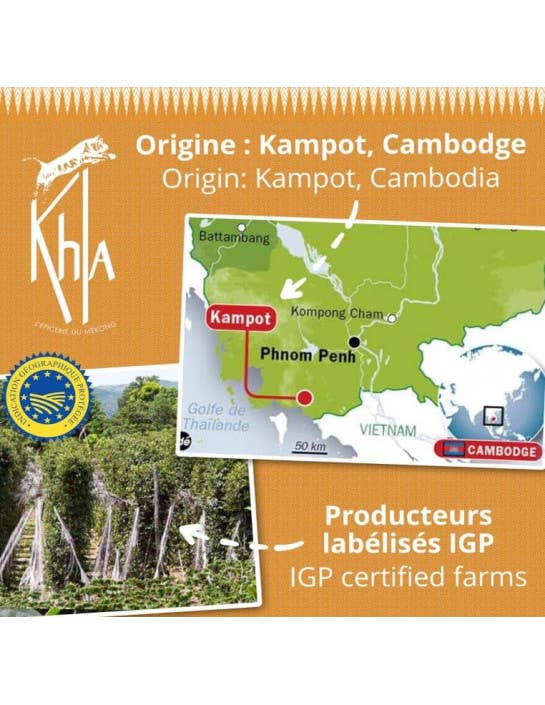 Khla - L'épicerie du Mékong - Wholesale Pepper/Peppercorns - Kampot white pepper - IGP - Organic - Premium - in grains - 250g5