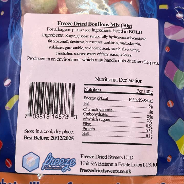 Freeze Dried Sweets - Vente Bonbons durs - Bon Bons Mix 50g - Bonbons lyophilisés