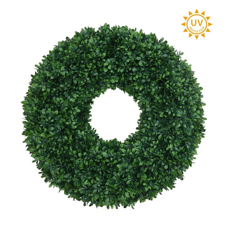 Boxwood Wreath 26" DK Green UV for wholesale by ES Essentials