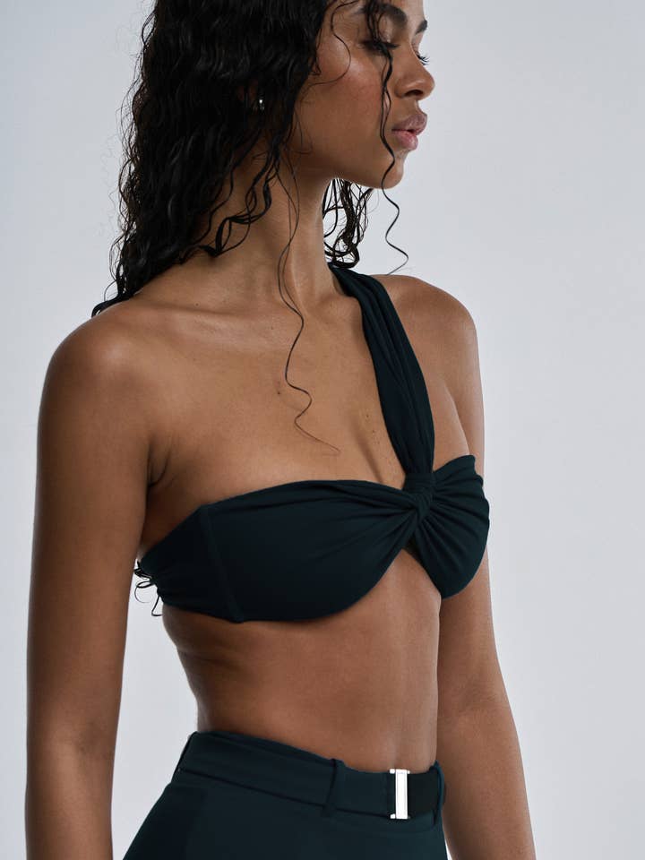 Top fruncido de un solo hombro ónix para venta al por mayor de Veroni Swim