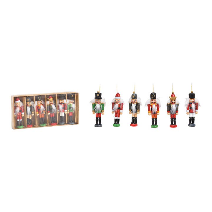 Wurm - Wholesale Christmas Decoration - Nutcracker 3x9x2cm made of wood, colorful 6-piece set, (H/W/D) 21x10x3cm