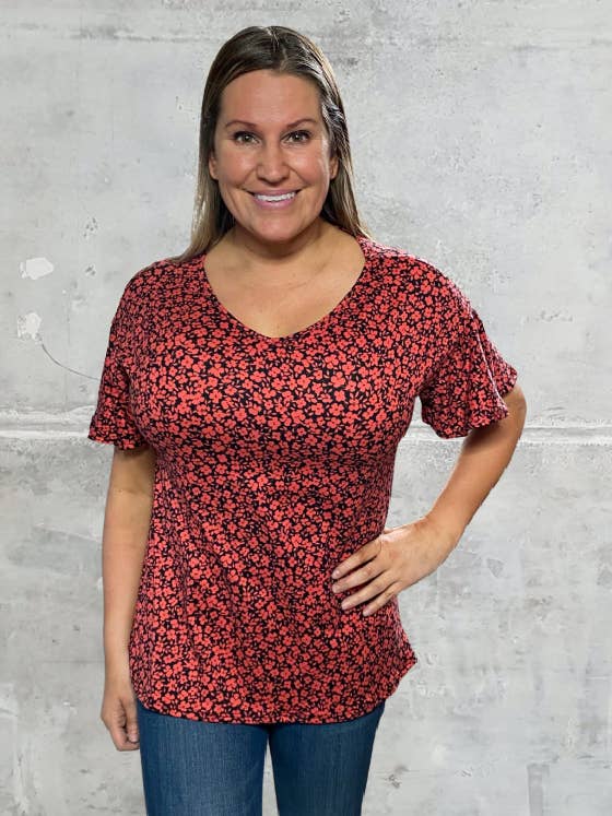 Flutter Sleeve Top in Red Ditsy Floral for wholesale by Misty BD
