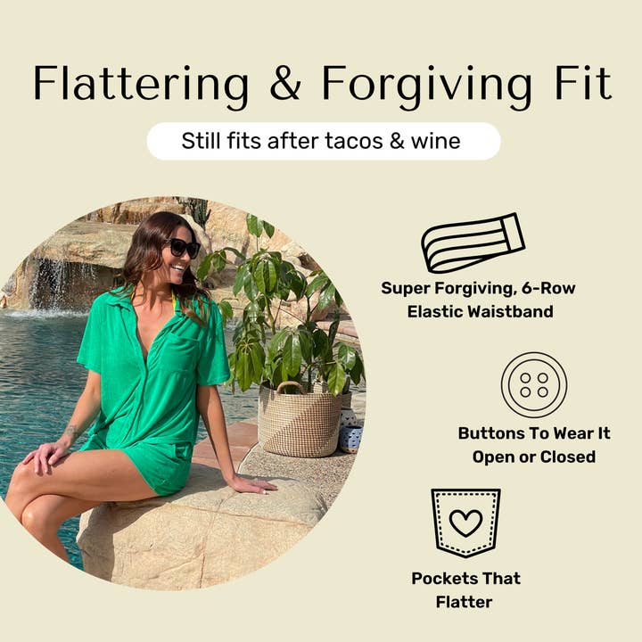 Bette - Wholesale Lounge Set - Women's - Cabana Green Terry Cloth Shorts Set | Relaxed Lounge Style6