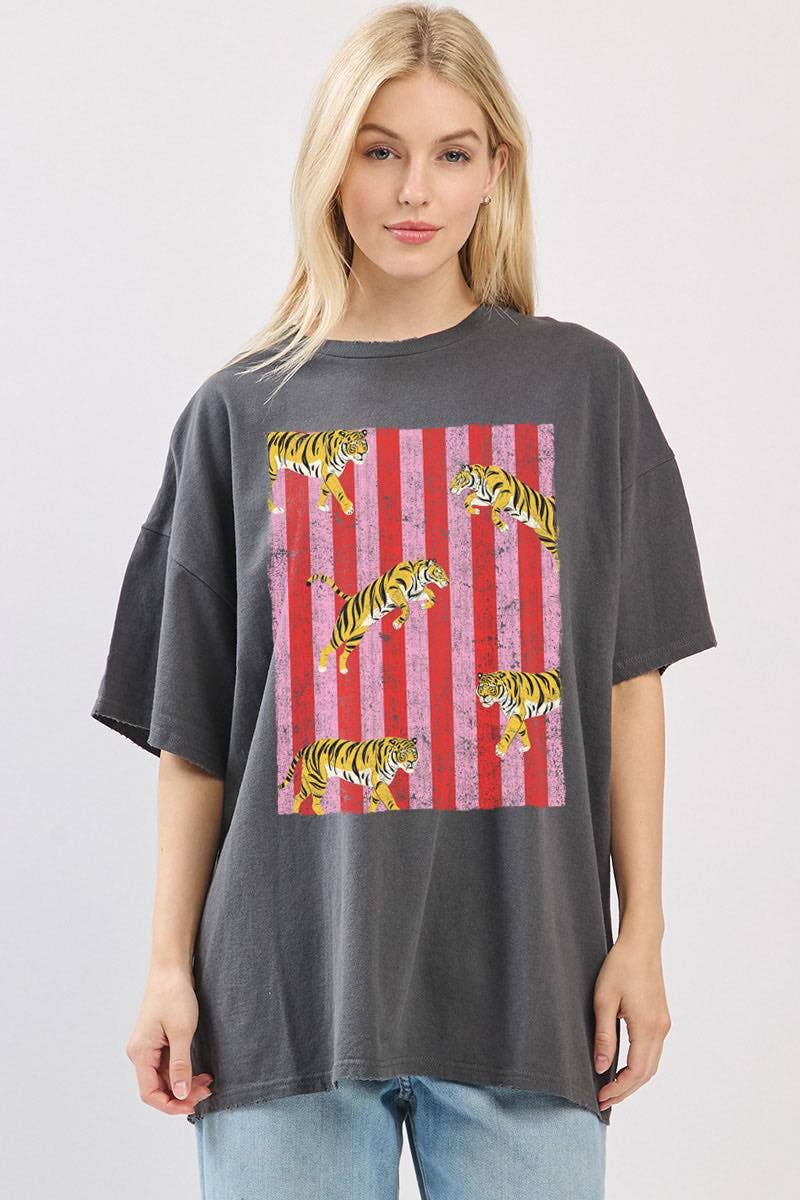 Zutter - Wholesale Screen Printed T-Shirt - Women's - Multi Tigers Elements Graphic Oversized Seamless Box Tee2