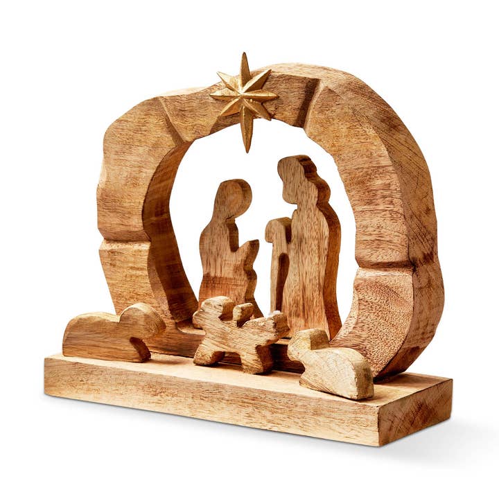 Carved Wood Nativity Scene Natural Mango Christmas for wholesale by tag