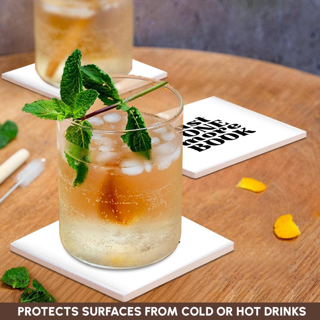 3dRose – wholesale Coasters – 3dRose, Plain Text of Just one more Book - black and white, Coaster2