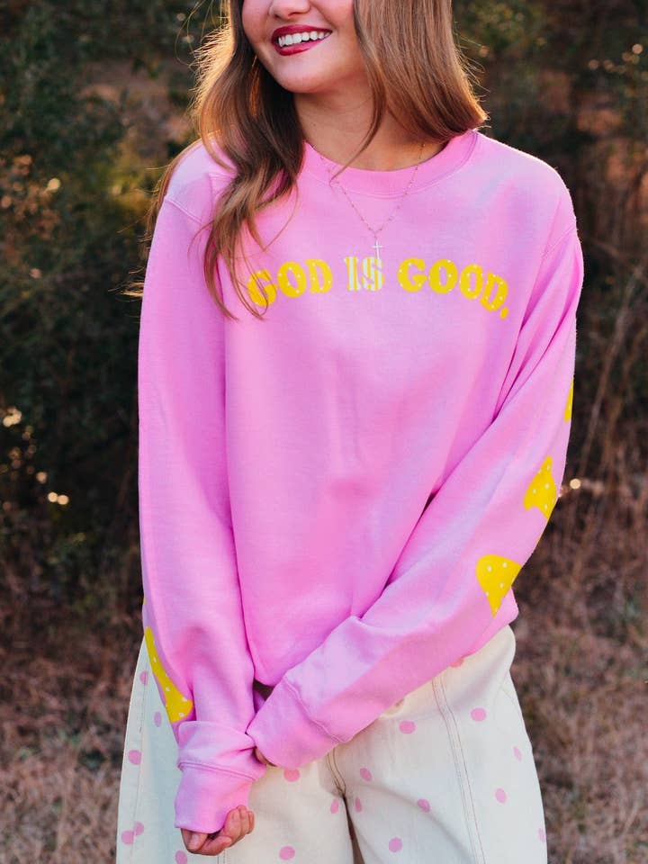 Dieu est bon sweat-shirt rose pour la vente par Southern Bliss Co.