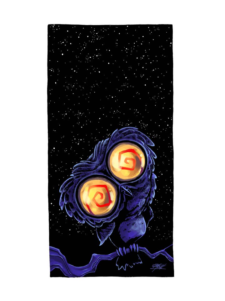 Sticker: Hypno-Owl - Fantasy 4" Vinyl Waterproof for wholesale by Indi Martin Art