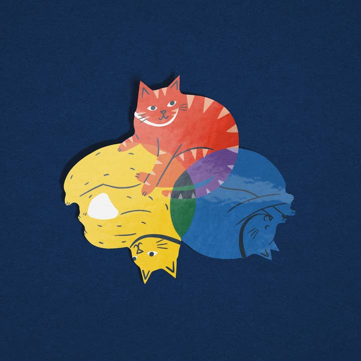 Colour Wheel Cats - Colourful Vinyl Sticker for wholesale by Nat Ellis Illustration