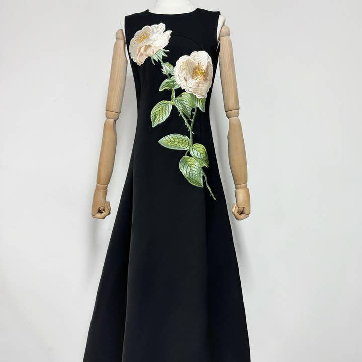 Productseeker - Wholesale Dress - Women's - DR750Y Sleeveless 3D Floral Embroidered Elegant Long Dress