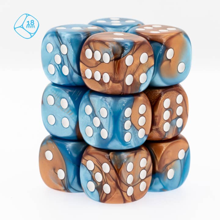 Conjunto de 6 dados de 18mm em cobre azul/branco de 2 tons (12 peças) por atacado de WeLoveDice