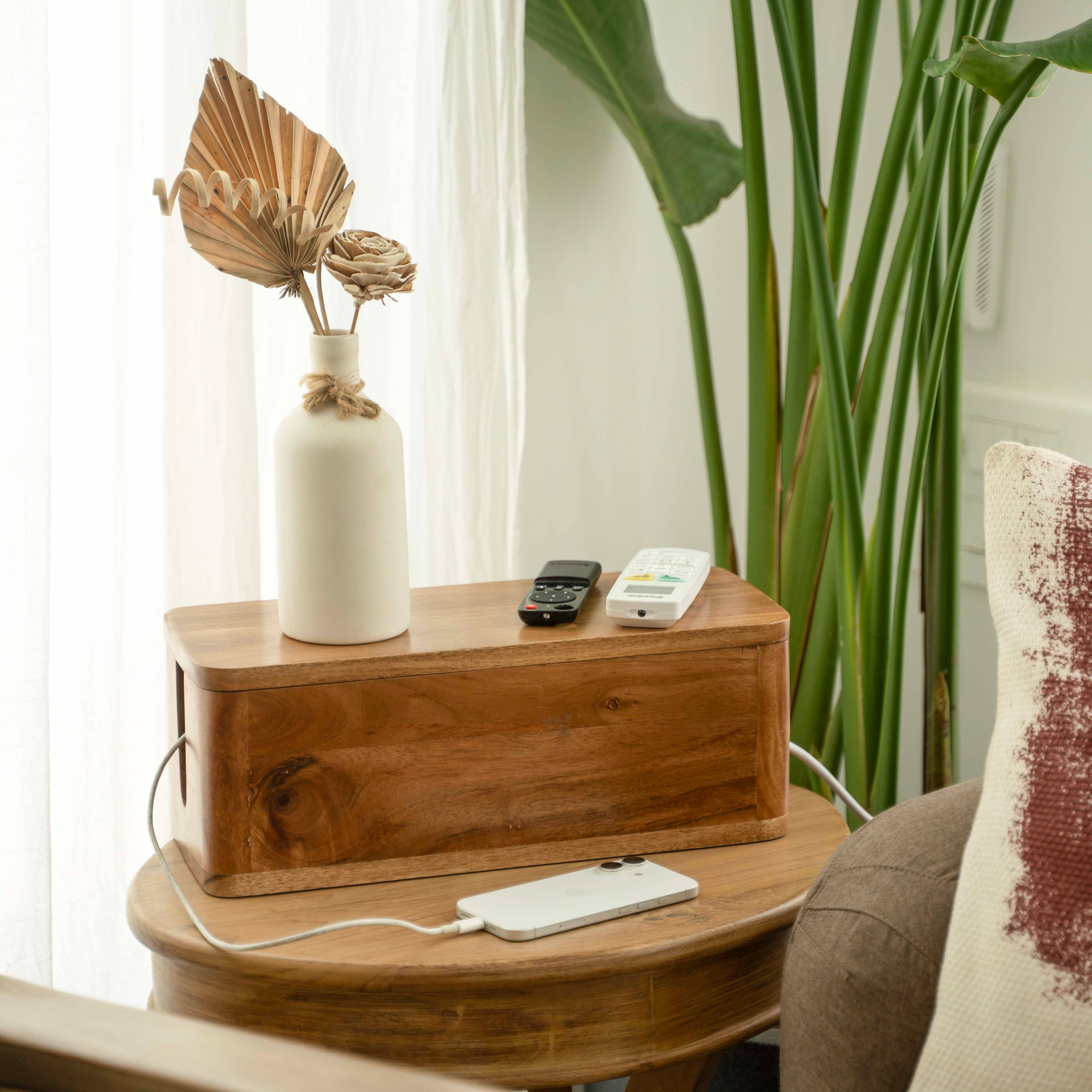 LuxeDesigns Co LLC – wholesale Desk organiser – Large Cable Management and Power Strip Box - Acacia Wood8