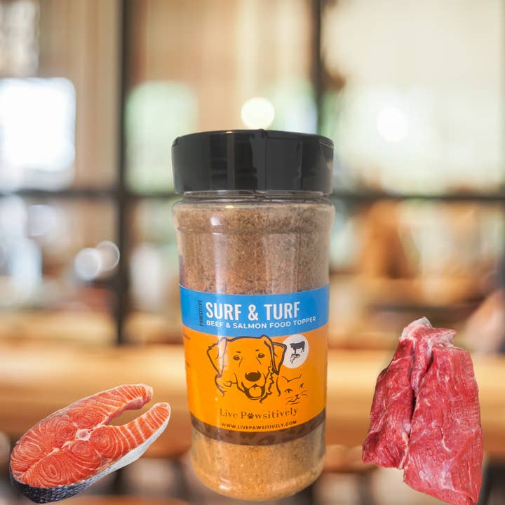 Live Pawsitive - Wholesale Pet Food - Dog - Surf and Turf, Beef and Salmon Food Topper