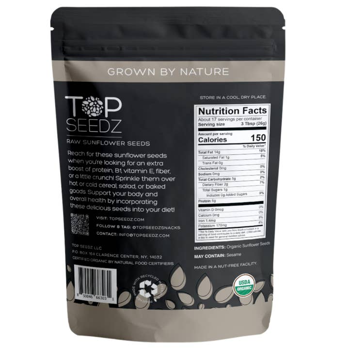 Top Seedz - Wholesale Seeds/Kernels - Raw Organic Sunflower Seeds 1lb Resealable Pouch Case of 12