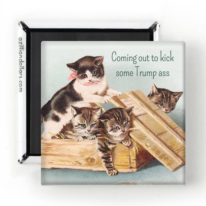 Kitties Kicking Butt; Anti-Trump Vintage Cat Magnet and other Purchase Wholesale cat butt. Free Returns & Net 60 Terms on Faire trending on Faire.