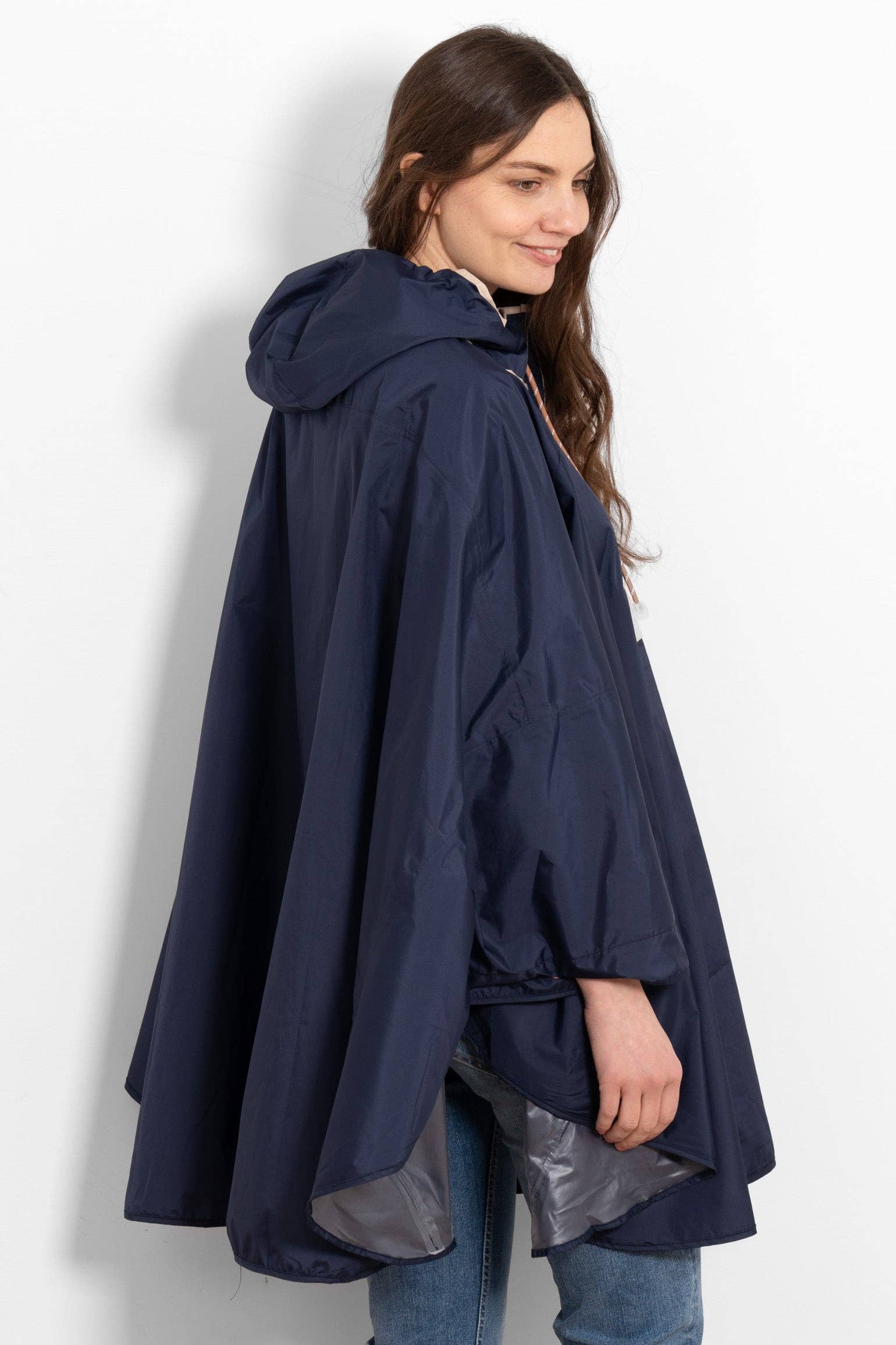 Sarta - Wholesale Poncho - Women's - Aspen Rain Poncho - Navy Blue/Stone3