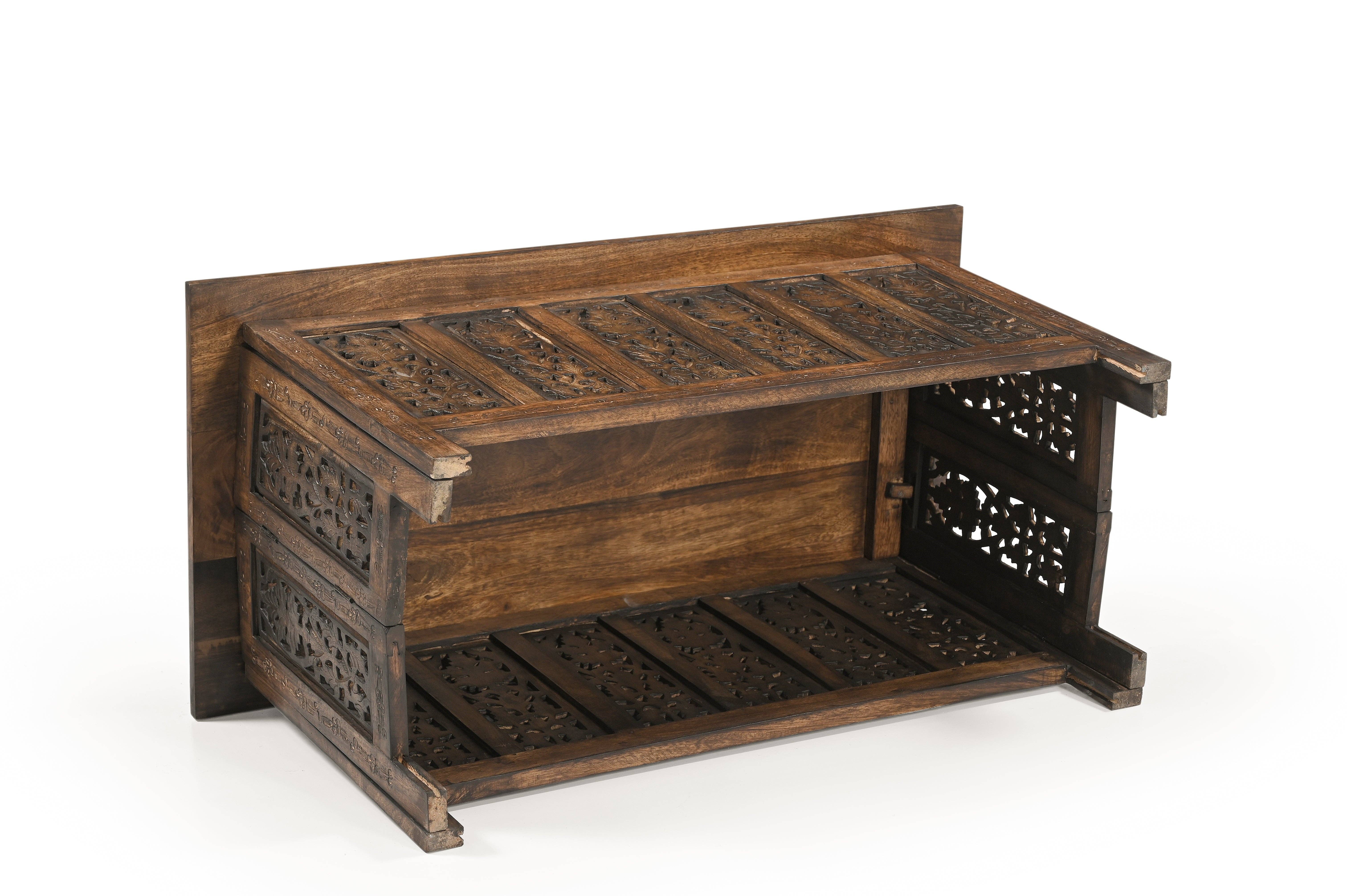 iAnanas - Wholesale Coffee Table - Vintage Solid Mango Wood Coffee Table - Handmade Wooden Coffee Table with Carved Details, Brown Finish, Decorative and Sturdy for Living Room - 92 x 45 x 45 cm5